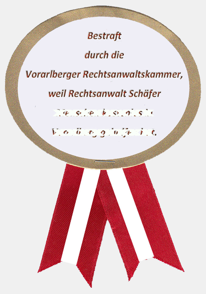 Fuer seine Taetigkeiten in den Jahren 2014 bis 2017 vor Verwaltungsbehoerden in Verwaltungssverfahren und Verwaltungsstrafverfahren vor den Bezirkshauptmannschaften Bludenz, Bregenz, Dornbirn und Feldkirch, wurde er von der Vorarlberger Rechtsanwaltskammer bestraft, weil ein solche Verhalten eine Berufspflichtverletzung und Beeintraechtigung von Ehre und Ansehen des Standes der Rechtsanwaelte darstellen soll